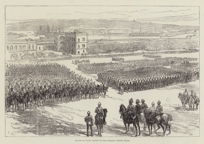 Recenze indiánských jednotek na Floriana Parade, Malta od Sir John Charles Robinson