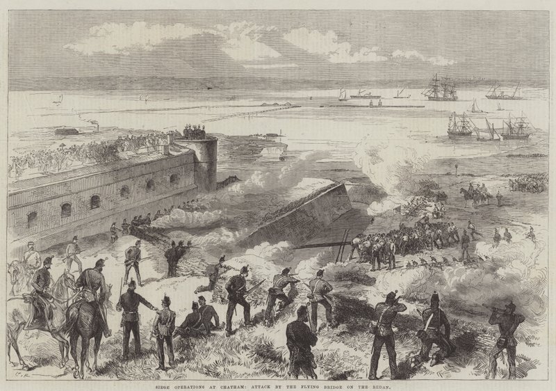 Obléhací operace v Chathamu, útok létajícím mostem na Redanu od Sir John Charles Robinson
