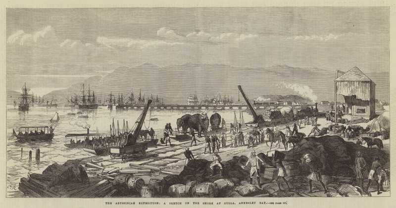 Habešská expedice, náčrtek na pobřeží v Zulle, Annesley Bay od Sir John Charles Robinson
