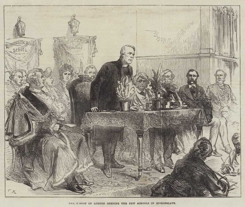 Londýnský biskup otevírá nové školy v Bishopsgate od Sir John Charles Robinson