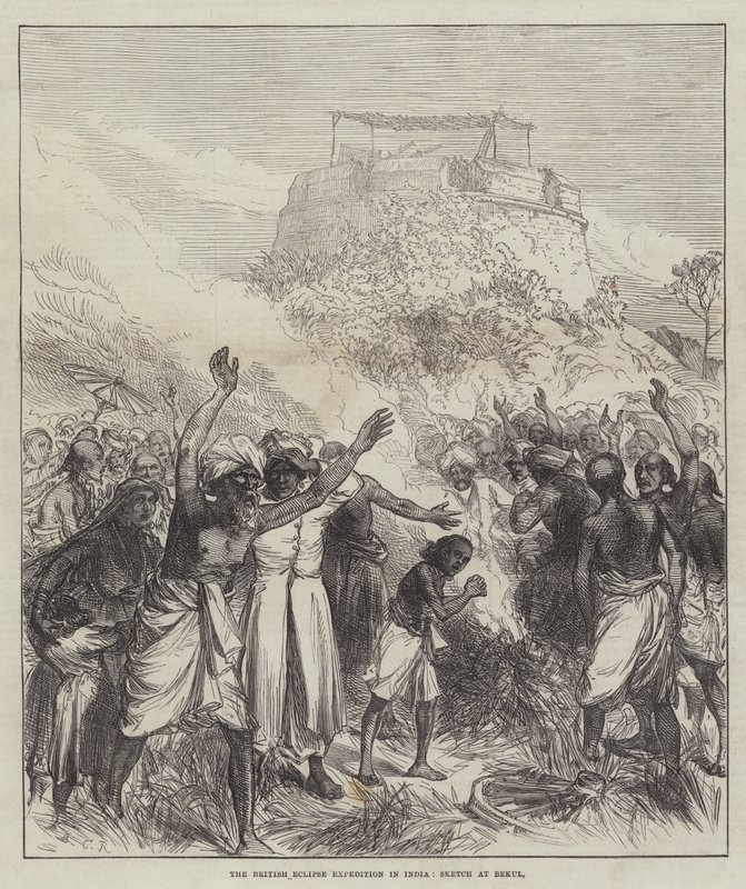 Britská expedice Eclipse v Indii, skica v Bekulu od Sir John Charles Robinson
