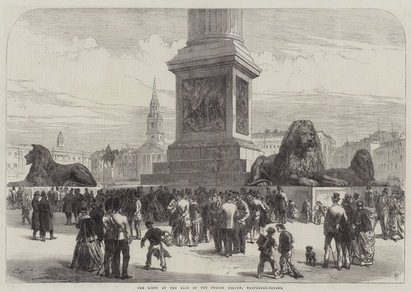 Lvi na základně Nelsonova sloupu na Trafalgarském náměstí od Sir John Charles Robinson