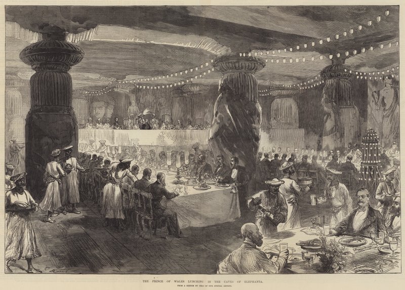 Princ z Walesu na obědě v jeskyních Elephanta od Sir John Charles Robinson