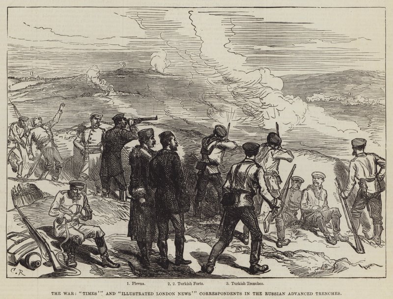Korespondenti The War, Times a Illustrated London News v ruských předsunutých zákopech od Sir John Charles Robinson