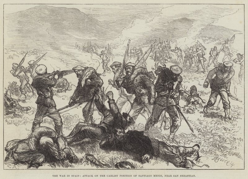 Válka ve Španělsku, útok na carlist pozici Santiaga Mendi, poblíž San Sebastian od Sir John Charles Robinson