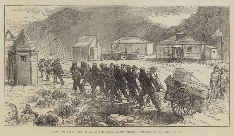 Pozorování přechodu Venuše na ostrově Kerguelen, stavba budov na hlavní stanici od Sir John Charles Robinson