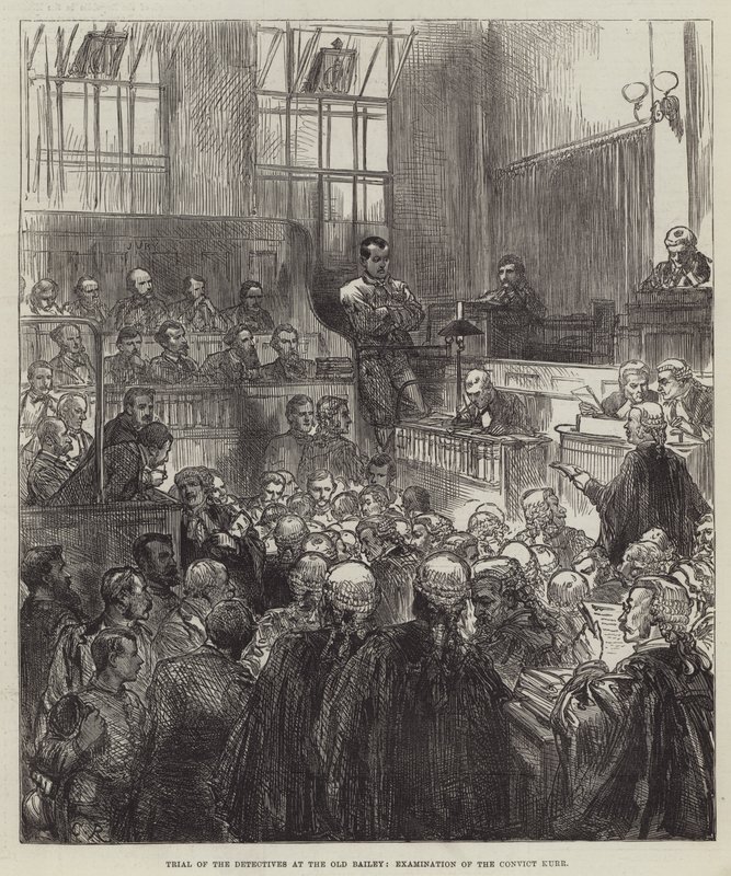 Proces s detektivy na Old Bailey, výslech odsouzence Kurra od Sir John Charles Robinson