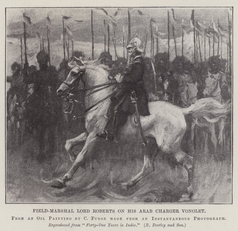 Polní maršál Lord Roberts na svém Arab Charger Vonolet od Charles Wellington Furse