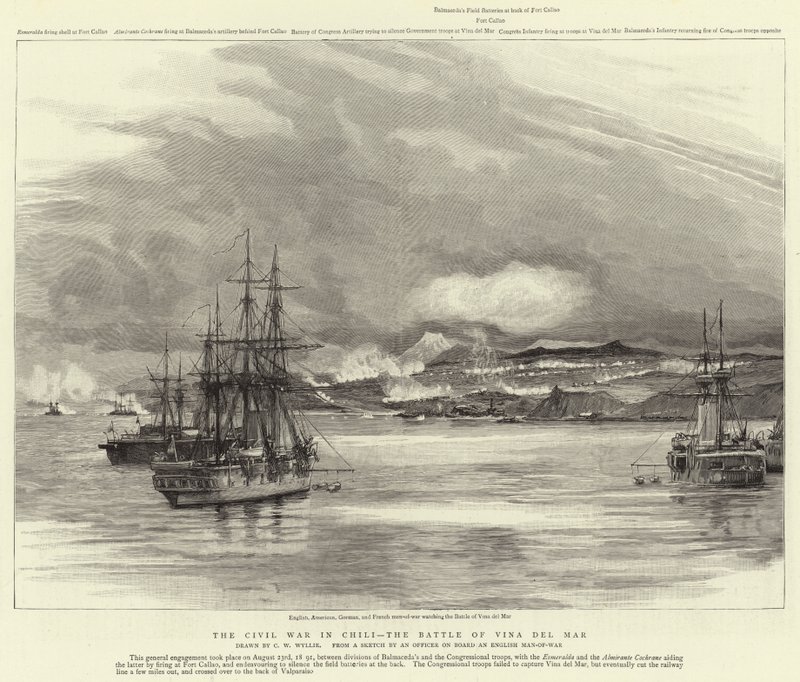 Občanská válka v Chili, bitva u Vina del Mar od Charles William Wyllie