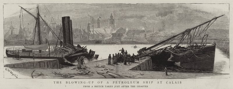 Vyhození ropné lodi do povětří v Calais od Charles William Wyllie