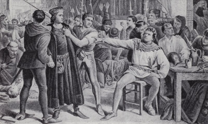 Lord Saye a Sele, kteří mají být sťati v povstání Jacka Cadea od Charles (after) Lucy