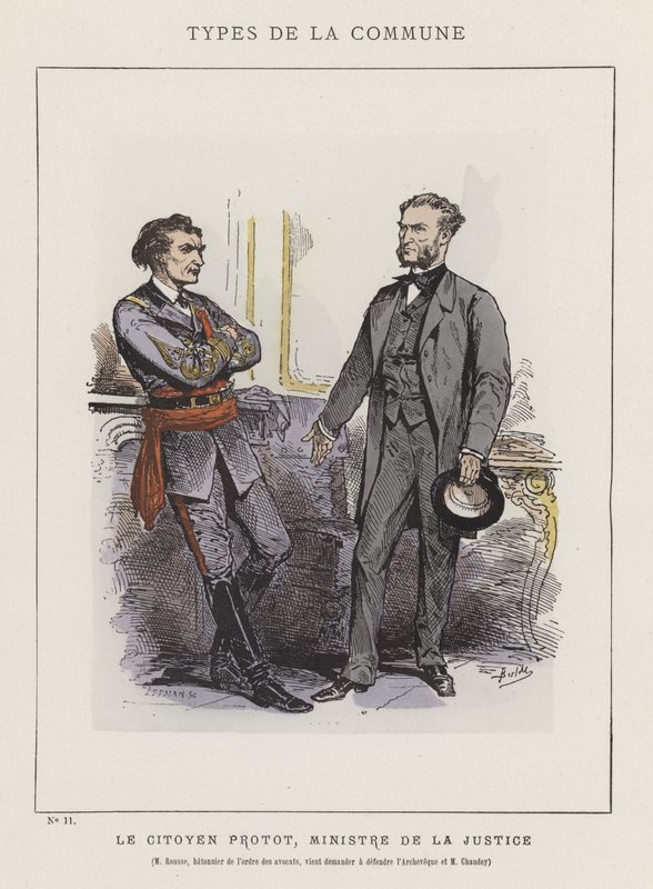 Občan Protot, ministr spravedlnosti, pan Rousse, batonnier advokátní komory, přichází požádat o obranu arcibiskupa a pana Chaudeyho. od Charles Albert d Arnoux Bertall
