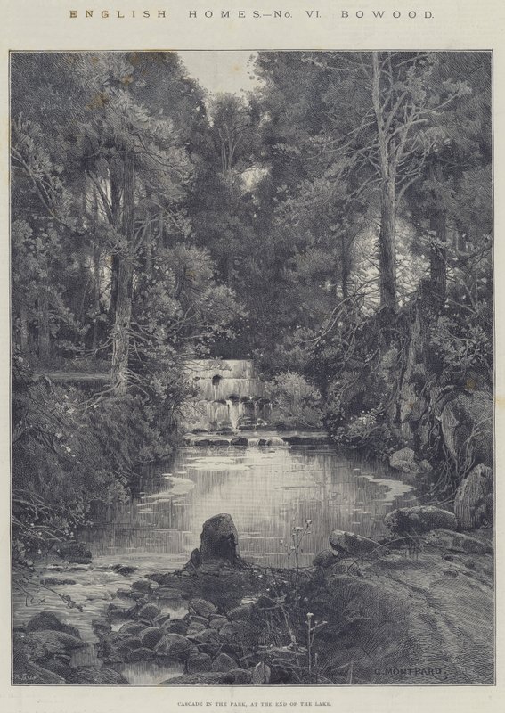 English Homes, Bowood, Cascade in the Park, at End of the Lake od Charles Auguste Loye