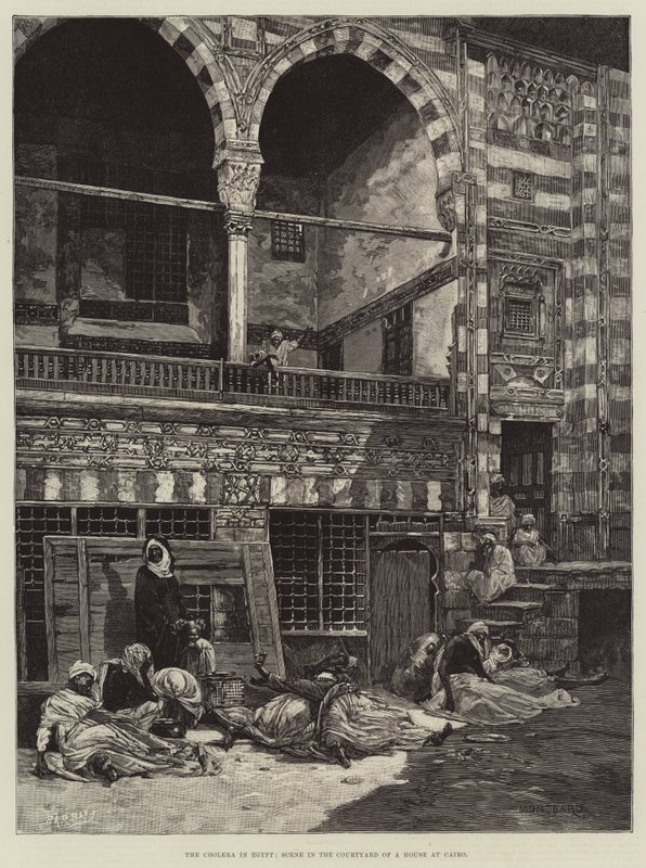 Cholera v Egyptě, Scéna na nádvoří domu v Káhiře od Charles Auguste Loye