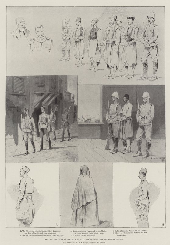Nepokoje na Krétě, scény ze soudu s výtržníky v Kandii od Charles Auguste Loye