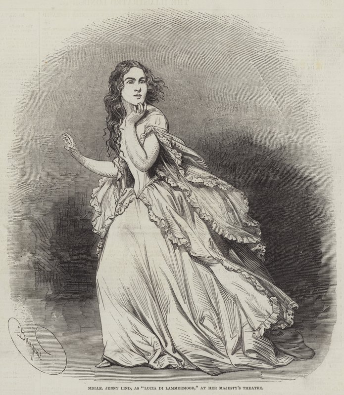 Mademoiselle Jenny Lind jako Lucia di Lammermoor v Divadle Jejího Veličenstva od Charles Baugniet