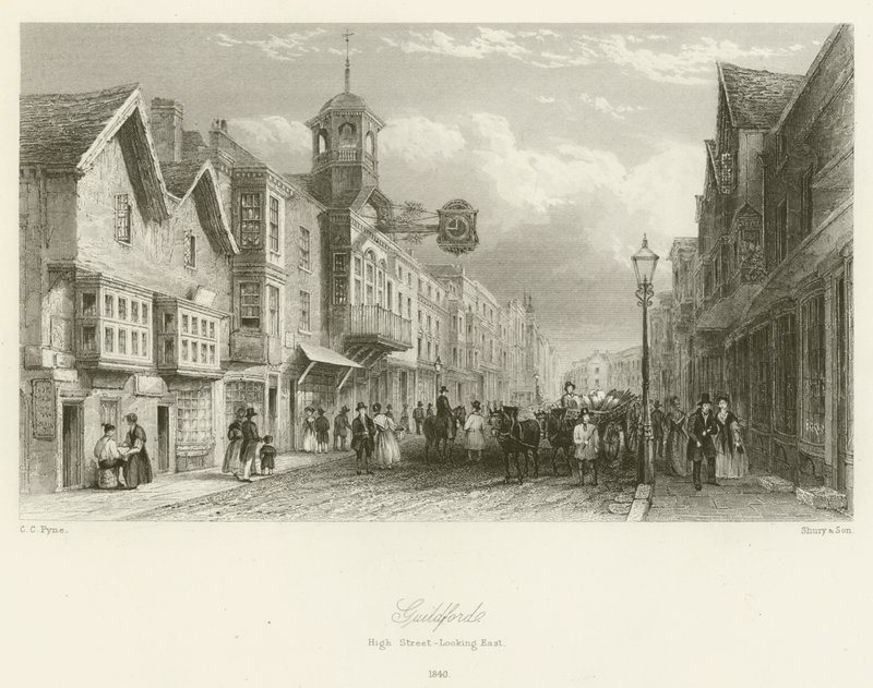 Guildford, High Street, pohled na východ, 1840 od Charles Claude Pyne