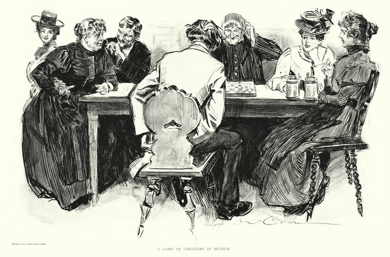 Hra v dámu v Mnichově (litografie) od Charles Dana Gibson