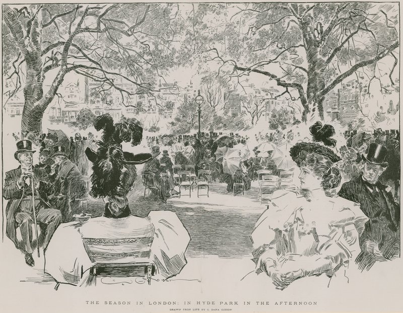 Sezóna v Hyde Parku, Londýn, odpoledne (rytina) od Charles Dana Gibson