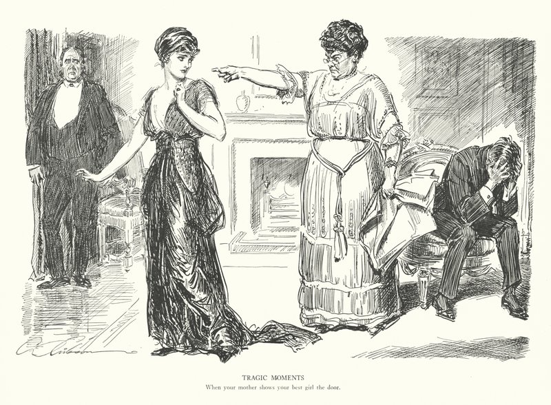 Tragické okamžiky, Když matka ukáže dveře tvé nejlepší dívce (litografie) od Charles Dana Gibson