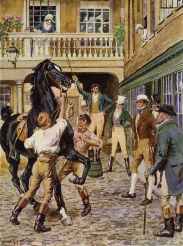 Ilustrace pro The Amateur Gentleman od Jefferyho Farnola (barevné lito) od Charles Edmund (after) Brock