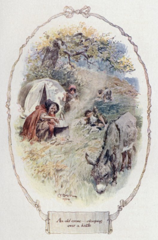Stará babizna sklánějící se nad konvicí (barva litho) od Charles Edmund Brock