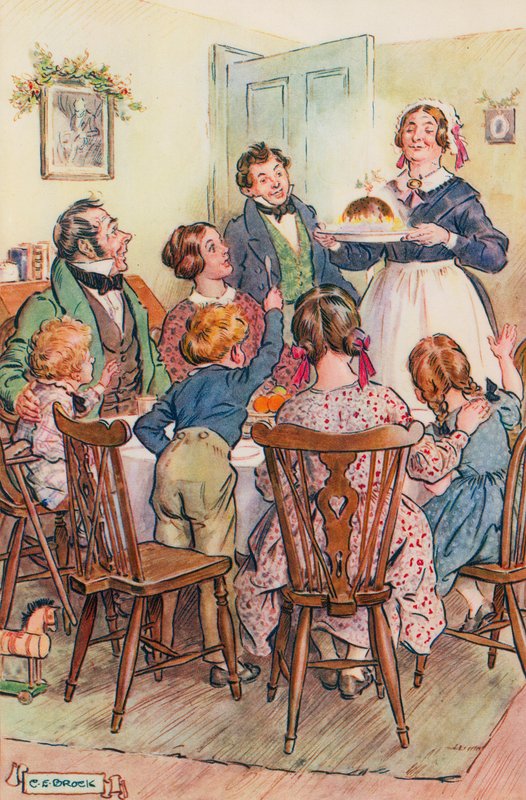 Ilustrace pro Vánoční koledu od Charlese Dickense od Charles Edmund Brock