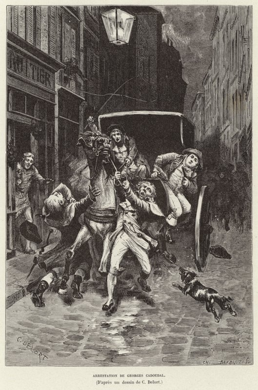 Zatčení Georgese Cadoudala. Zatčení Georgese Cadoudala, bretaňského monarchistického povstalce, Paříž od Charles Edouard Delort