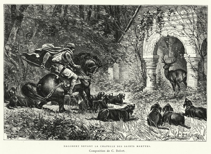 Dagobert před kaplí svatých mučedníků (rytina) od Charles Edouard Delort