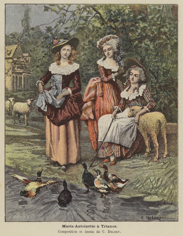 Marie Antoinetta v Trianonu (barevné lito) od Charles Edouard Delort