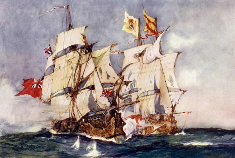 Ansonův setník vezoucí španělskou galeonu Nuestra Senora de Cabadonga, 1743 od Charles Edward Dixon