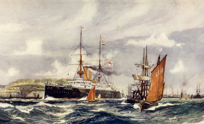 HMS Impozantní v Plymouth Sound od Charles Edward Dixon