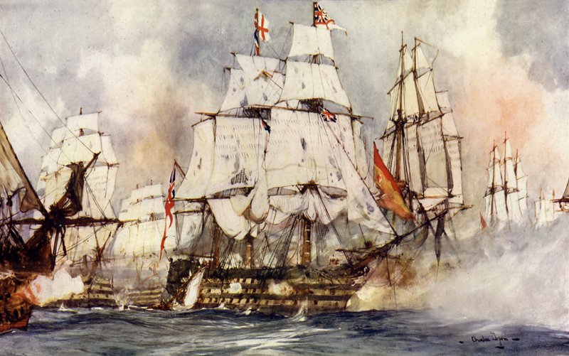 Vítězství u Trafalgaru. Nelsonova vlajková loď se blíží k Santissima Trinidad od Charles Edward Dixon