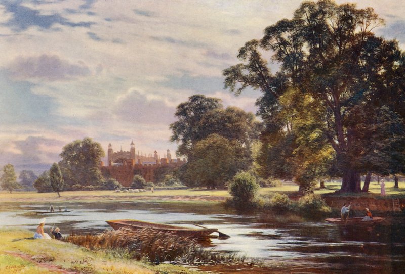 Pohled na Eton College z dálky (barevná litografie) od Charles Edward Johnson