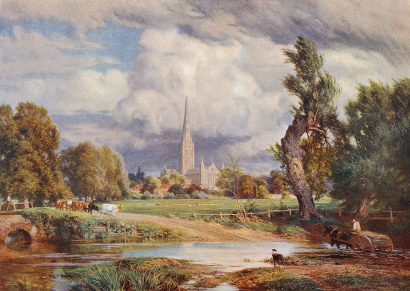 Katedrála v Salisbury (barevná litografie) od Charles Edward Johnson