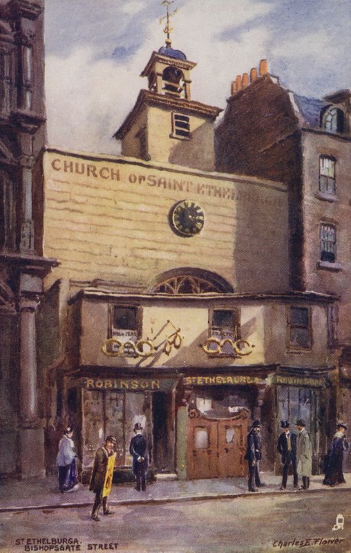 Kostel St Ethelburga, Bishopsgate Street, Londýn od Charles Edwin Flower