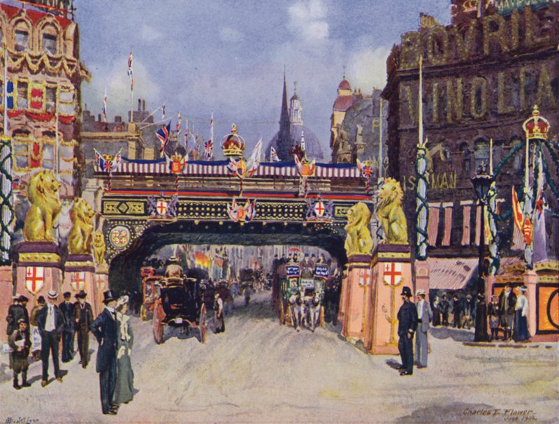 Ludgate Circus v červnu 1902 od Charles Edwin Flower