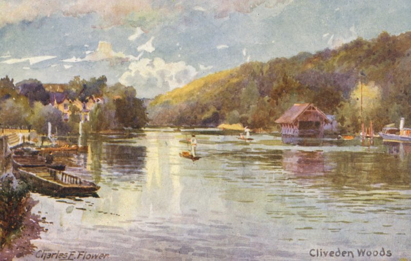 Řeka Temže: Cliveden Woods (barevná litografie) od Charles Edwin Flower