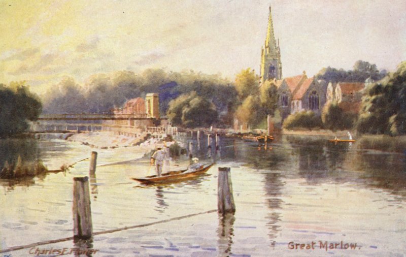 Řeka Temže: Great Marlow (barevná litografie) od Charles Edwin Flower