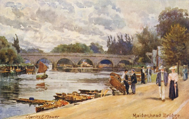 Řeka Temže: Maidenhead Bridge (barevná litografie) od Charles Edwin Flower
