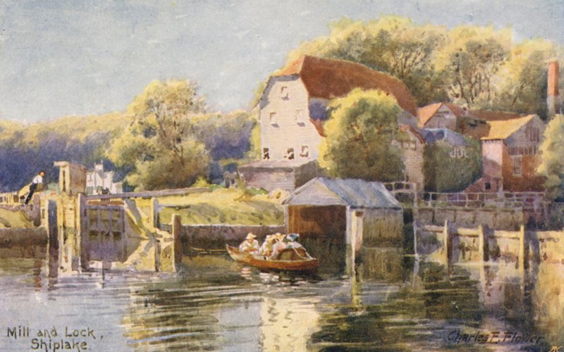 Řeka Temže: Mlýn a zdymadlo Shiplake (barevná litografie) od Charles Edwin Flower