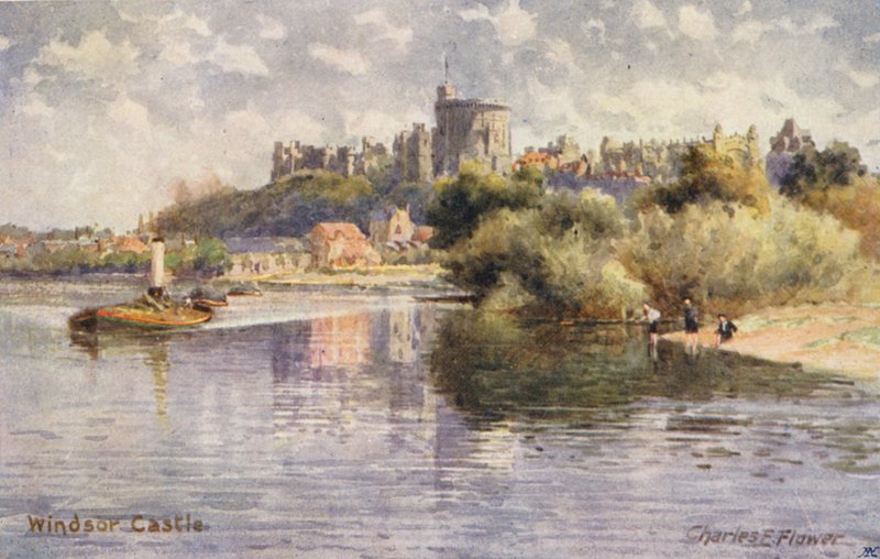 Řeka Temže: Hrad Windsor (barevná litografie) od Charles Edwin Flower