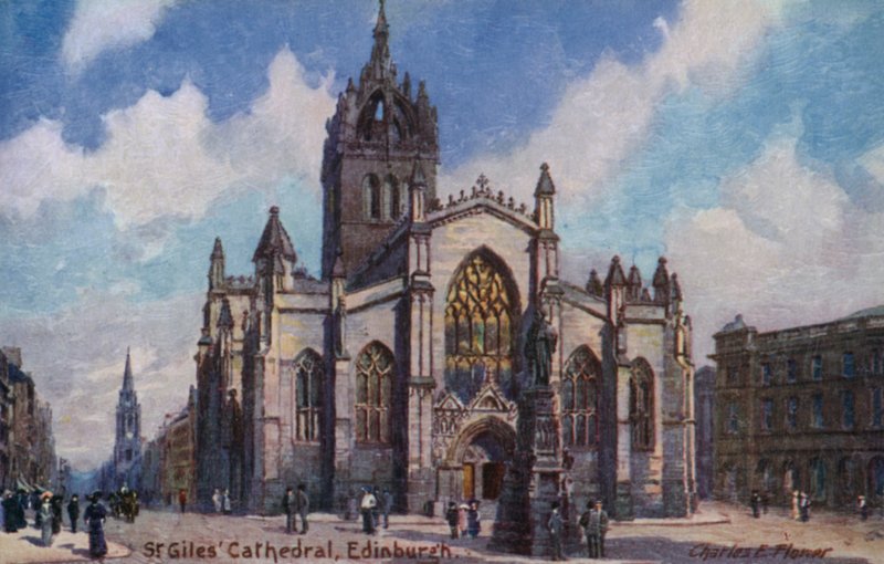 Katedrála svatého Jiljí, Edinburgh, Skotsko (barevné lito) od Charles Edwin Flower