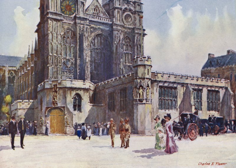 Westminsterské opatství, kde vystoupili král Edward VII a královna Alexandra od Charles Edwin Flower