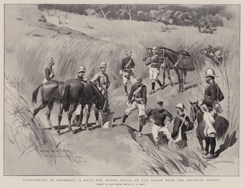 Tažení v Rhodesii, zastávka pro vodu při pochodu s císařskými vojsky od Charles Edwin Fripp