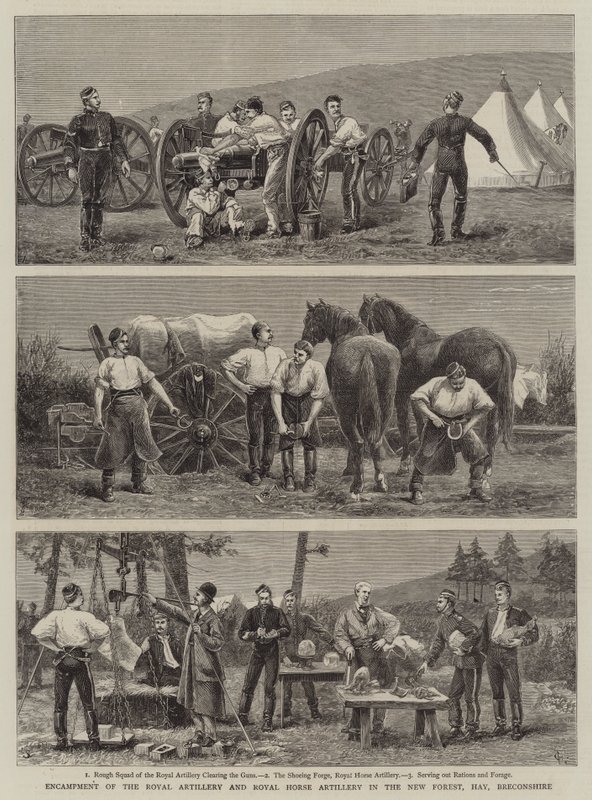 Tábor královského dělostřelectva a královského jízdního dělostřelectva v New Forest, Hay, Breconshire od Charles Edwin Fripp