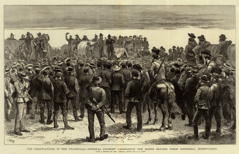 Vyjednávání v Transvaalu, generál Joubert promluvil k Búrům před jejich Dispersal Homewards od Charles Edwin Fripp