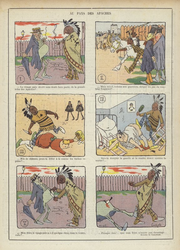 V zemi Apačů. Ilustrace pro Le Rire od Charles Emile Egli