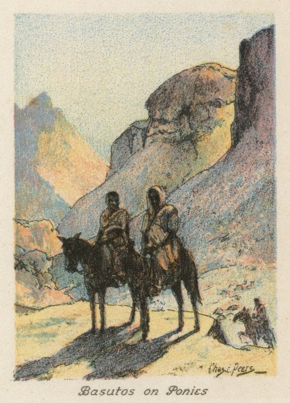 Jihoafrická republika: Basutos na ponících (barevná litografie) od Charles Ernest Peers