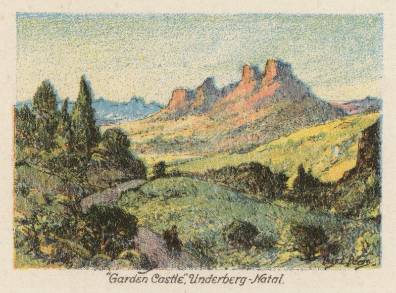 Jižní Afrika: "Garden Castle", Underberg, Natal (barevná litografie) od Charles Ernest Peers